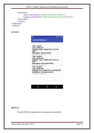 IT6611 Mobile Application Development Lab Manual | PDF