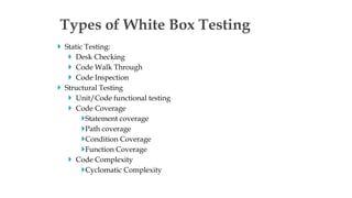 Static Testing Code Coverage Types IT8076 – Software Testing Intro | PPTX