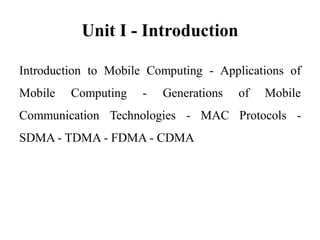 IT8602 Mobile Communication - Unit I Introduction | PPT