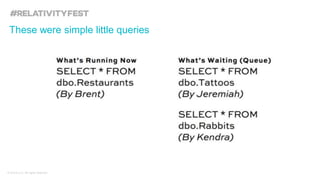 © kCura LLC. All rights reserved.
These were simple little queries
 