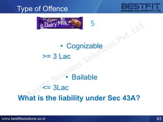 Type of Offence
• Cognizable
>= 3 Lac
• Bailable
<= 3Lac
What is the liability under Sec 43A?
63
5
 