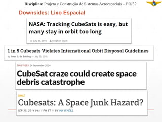 Downsides: Lixo Espacial
Disciplina: Projeto e Construção de Sistemas Aeroespaciais – PRJ32.
 