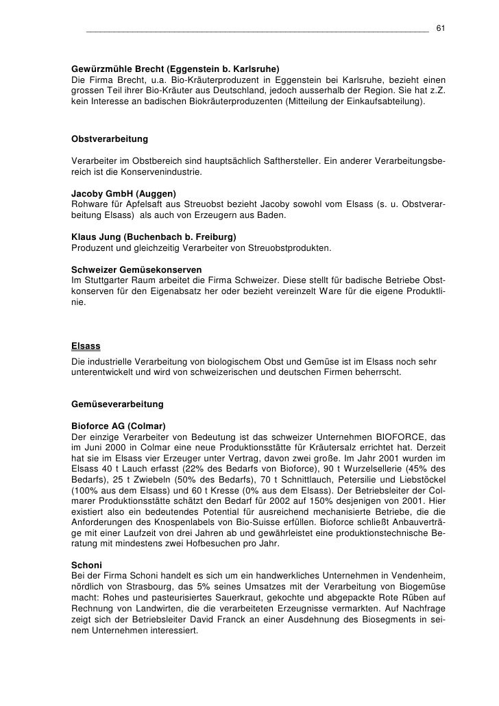 Marktanalyse Bioobst Und Biogemuse In Der Oberrheinregion