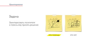 Проектирование
Задача
Заинтересовать посетителя
и помочь ему принять решение
это помощь это нет
весь
товар на
витрине
 