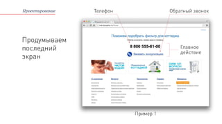 Проектирование
Продумываем
последний
экран
Пример 1
Главное
действие
Телефон Обратный звонок
 