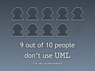 9 out of 10 people
don’t use UML
(in my experience)
 