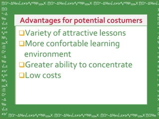 Variety of attractive lessons
More confortable learning
environment
Greater ability to concentrate
Low costs
∏Ω⁺−∆‰√₌≤≠≥∕⁰₉ⁿ⁽⁾№₁₂₃₄X :∏Ω⁺−∆‰√₌≤≠≥∕⁰₉ⁿ⁽⁾№₁₂₃₄X :∏Ω⁺−∆‰√₌≤≠≥∕⁰₉ⁿ⁽⁾№₁₂₃₄X ∏Ω⁺−∆‰√₌
∏Ω
⁺−∆
‰
√₌≤
≠≥∕
⁰₉ⁿ⁽⁾
№₁
₂₃₄X
:∏
Ω⁺
−∆
‰
√₌≤
≠≥∕
⁰₉ⁿ⁽⁾
№₁
₂₃₄X
:∏
Ω⁺
−∆
‰
√₌≤
≠≥∕ ∏Ω⁺−∆‰√₌≤≠≥∕⁰₉ⁿ⁽⁾№₁₂₃₄X :∏Ω⁺−∆‰√₌≤≠≥∕⁰₉ⁿ⁽⁾№₁₂₃₄X :∏Ω⁺−∆‰√₌≤≠≥∕⁰₉ⁿ⁽⁾№₁₂₃₄X ∏Ω‰
3
4
∏
Ω
⁺
−
∆
‰
√
₌
≤
≠
≥
⁰₉
ⁿ
⁾
№
₁₂
₃₄
X
:
∏
Ω
 