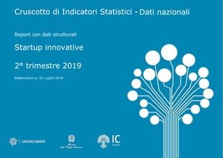 Report con dati strutturali
Startup innovative
Cruscotto di Indicatori Statistici -
Elaborazioni a: 01 Luglio 2019
2° trimestre 2019
Dati nazionali
 