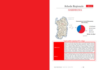 245Agende Digitali Regionali Telecom Italia Dicembre 2013
123
Scheda Regionalei
2013
SARDEGNA
Soggetti pubblici regionali per ICT e sviluppo
102,1
68,1
Finanziamenti per Società dell’Informazione
2007-2013 (Mln €)
Fondi Regionali
Fondi Nazionali
Fondi UE
Altri Fondi
TOTALE: 170,2 Mln €
SARDEGNA IT S.r.l.
Sardegna IT è la società in house della Sardegna, costituita il 22 dicembre 2006 dalla Regione Autonoma della
Sardegna e dal Centro di Ricerca, Sviluppo e Studi Superiori Sardegna (CRS4). Sardegna IT è una società di
engineering che fornisce alla Regione la collaborazione necessaria per il governo dei sistemi ICT attraverso la
gestione e la realizzazioni di progetti innovativi basati su tecnologie all'avanguardia. Nel ruolo di garante
dell’efficacia e dell’efficienza del Sistema Informativo Regionale e della qualità delle soluzioni tecnologiche adottate,
Sardegna IT assicura capacità di innovazione e di conduzione progettuale, valuta le opportunità tecnologico-
organizzative da sottoporre alla Giunta Regionale e agli Enti del sistema regionale, individua e realizza le soluzioni
informatiche più idonee a rendere competitivo e performante il Sistema di Governo Regionale, contribuisce
attivamente all’individuazione e all’attuazione delle scelte strategiche della Regione Autonoma della Sardegna.
SFIRS S.p.A.
La SFIRS S.p.A. (Intermediario Finanziario ex artt. 106 e 107 del D.Lgs. 01.09.1993 n. 385) concorre, in attuazioni dei
piani, programmi ed indirizzi della Regione Autonoma della Sardegna, allo sviluppo economico e sociale del
territorio. In tale ambito svolge, a sostegno di soggetti pubblici o privati diverse attività volte a concedere
finanziamenti ed incentivi a valere su Fondi affidati in gestione, promuovere e sostenere iniziative imprenditoriali
sia pubbliche che private finalizzate alla realizzazione di obiettivi di sviluppo economico e/o sociale, attirare
capitale privato per la realizzazione di investimenti ad elevato interesse per il territorio regionale.
Fonte: CISIS, 2012
Scheda Regionale
SARDEGNA
2013
 