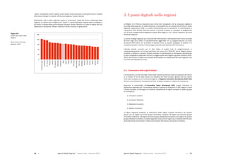 Agende Digitali Regionali Telecom Italia Dicembre 2013 Agende Digitali Regionali Telecom Italia Dicembre 201376   77
“green”	(broadband,	smart	mobility,	smart	health,	smart	education,	smart	government,	mobilità	
alternativa,	energie	rinnovabili,	efficienza	energetica,	risorse	naturali).	
Elaborando	i	dati	a	livello	regionale	(livello	di	“smartness”	media	dei	Comuni	capoluogo	della	
regione),	ne	deriva	che	la	Regione	più	“smart”	è	l’Emilia-Romagna,	seguita	dalla	Lombardia	e	
da Trento. A ridosso delle prime troviamo Toscana, Veneto, Bolzano e un paio di regioni del Sud
(Basilicata e Campania). Molise, Calabria e Sicilia chiudono la graduatoria.
51	
  Libro Bianco Ð AGENDE DIGITALI REGIONALI 2013
0
20
40
60
80
100
Emilia-Romagna
Lombardia
P.A.Trento
Toscana
Veneto
P.A.Bolzano
Basilicata
Campania
Italia
Liguria
Puglia
Lazio
Piemonte
Valled'Aosta
FriuliV.G.
Sardegna
Abruzzo
Umbria
Marche
Molise
Calabria
Sicilia
Fonte:	
  Smart	
  City	
  Index-­‐BETWEEN,	
  2013	
  
Figura 52 Ð Smart City Index nelle Regioni
3. I piani digitali nelle regioni
Le Regioni e le Province Autonome sono ormai ben consapevoli che la rivoluzione digitale è
una	sfida	essenziale	per	la	modernizzazione,	la	competitività	e	la	crescita	del	territorio.	Il	livello	
regionale	 rappresenta	 infatti	 un	 ambito	 fondamentale	 per	 la	 definizione,	 la	 concertazione	 e	
l’attuazione della Società dell’Informazione, in quanto consente di coniugare la progettualità
con le azioni programmatico-legislative proprie delle Regioni e con l’utilizzo sistemico dei fondi
strutturali regionali.
Le prime strategie regionali per la Società dell’Informazione e dell’eGovernment furono lanciate
all’inizio degli anni 2000, e successivamente aggiornate con la programmazione sui fondi
strutturali	 2007-2013,	 con	 la	 finalità	 di	 riportare	 entro	 un	 quadro	 strategico	 di	 obiettivi	 e	 di	
complementarietà di risorse l’intera programmazione sulla Società dell’Informazione.
L’attuale	 periodo	 coincide	 con	 la	 fase	 finale	 di	 questo	 ciclo	 di	 programmazione	 e	
contemporaneamente con le fasi preliminari del nuovo ciclo 2014-20, che le Regioni stanno
iniziando	a	mettere	in	cantiere.	Questo	processo	di	pianificazione	si	sovrappone	parzialmente	
ai piani di legislatura regionale, che per la maggior parte delle Regioni riguarda il periodo 2010-
2015. Dall’incrocio di questi due processi deriva spesso uno sfasamento dei piani regionali, che
non sono tutti allineati tra di loro.
3.1. L’innovazione nelle regioni italiane
L’innovazione è uno dei principali motori della crescita economica e dell’occupazione all’interno
di	un	Paese.	Al	fine	di	poter	stilare	una	classifica	dei	Paesi	europei	riguardo	alla	loro	abilità	
nello stare al passo con le novità tecnologiche, il Regional Innovation Scoreboard 2012 (RIS)
fornisce una valutazione comparativa di tutte le regioni europee in materia di innovazione.
Seguendo la metodologia dell’Innovation Union Scoreboard (IUS), questo indicatore di
valutazione regionale per l’innovazione prende in esame la situazione di 190 regioni in tutta
l’Unione	Europea,	la	Norvegia	e	la	Svizzera,	classificando	le	regioni	europee	in	quattro	gruppi	
di innovazione:
1. Innovation Leaders
2. Innovation Followers
3. Moderate Innovators
4. Modest Innovators
La	 figura	 seguente	 evidenzia	 la	 ripartizione	 delle	 regioni	 europee	 all’interno	 dei	 quattro	
gruppi, con 41 regioni nel primo gruppo (Innovation Leaders), 58 regioni nel secondo gruppo
(Innovation Followers), 39 regioni nel terzo gruppo (Moderate Innovators) e 52 regioni nel quarto
gruppo (Modest Innovators). L’analisi regionale mostra che le regioni più innovative dell’UE sono
particolarmente concentrate in Paesi come Svezia, Danimarca, Germania e Finlandia.
Figura 52
Smart City Index nelle
Regioni
Fonte: Smart City Index -
Between, 2013
 