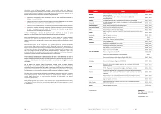 Agende Digitali Regionali Telecom Italia Dicembre 2013 Agende Digitali Regionali Telecom Italia Dicembre 201398   99
Nonostante l’avvio dell’Agenda Digitale Europea e Italiana abbia indotto nelle Regioni un
processo di allineamento delle policy locali a quelle nazionale ed europea, tale processo appare
ancora	lungi	dall’essere	completato,	e	pertanto	gli	strumenti	di	pianificazione	regionale	per	la	
Società	dell’Informazione	continuano	ad	essere	molto	diversificati:	
 In termini di collocazione o meno all’interno di Piani più ampi, come Piani territoriali di
sviluppo, di competitività, etc.;
 In	termini	di	ambito	di	intervento:	dal	solo	Sistema	Informativo	Regionale	fino	alla	Società	
dell’Informazione, in qualche caso esteso alla Ricerca e Innovazione;
 In	termini	di	livello	di	pianificazione,	che	varia	dal	livello	politico-strategico	a	quello	operativo;	
 In termini di orizzonte temporale (settennale, triennale, biennale o annuale a seconda
dei casi) e conseguentemente di periodo di riferimento, con il risultato che gli obiettivi
temporali non sono allineati per tutte le Regioni.
Inoltre,	 in	 molte	 Regioni	 il	 processo	 di	 pianificazione	 si	 è	 stratificato	 nel	 tempo,	 per	 piani	
aggiuntivi che hanno varato nuovi interventi accanto agli interventi pre-esistenti.
Molto	diversificata	è	anche	l’articolazione	dei	piani:	in	alcune	Regioni	ad	un	piano	strategico	
pluriennale sono abbinati piani operativi annuali, molto più stringenti e dettagliati. In altre
Regioni a documenti di tipo generale si abbinano piani operativi settoriali (ad esempio il piano
eHealth).
Particolarmente critica per la ricostruzione di un quadro organico di interventi è l’elevata
frammentarietà degli interventi nei diversi settori. Spesso gli interventi di digitalizzazione si
trovano nei piani di settore (ad esempio l’infomobilità nel Piano dei Trasporti, la sanità elettronica
nel Piano Socio-Sanitario, la scuola digitale nel Piano per l’Educazione e la Formazione e così
via) e non vengono riportati nei Piani Società dell’Informazione. E’ molto raro il caso in cui
un	piano	specifico	(ad	esempio	eHealth)	viene	redatto	congiuntamente	dai	due	Assessorati	
competenti (in questo esempio dagli Assessorati Salute e Innovazione).
Anche il livello di formalizzazione e di strutturazione dei piani è molto differente: non tutte le
Regioni indicano chiaramente nei piani dei target quantitativi e temporali per i loro interventi, e
tanto meno tutte utilizzano indicatori di avanzamento o realizzano un monitoraggio formalizzato
dei progetti.
Per	 le	 Regioni	 che	 ricevono	 ingenti	 finanziamenti	 europei,	 come	 le	 Regioni	 Obiettivo	
Convergenza,	o	per	specifiche	tipologie	di	fondi,	esiste	un	monitoraggio	esterno	che	consente	di	
conoscere lo stato di avanzamento dei progetti e della spesa, mentre per le altre Regioni o per
gli	interventi	coperti	dai	fondi	regionali,	il	monitoraggio	è	affidato	a	strutture	interne,	con	livelli	di	
formalizzazione	e	di	comunicazione	all’esterno	assai	diversificati	da	Regione	a	Regione.	
Per	alcuni	filoni	di	intervento	(per	esempio	la	scuola	digitale),	le	politiche	regionali	si	innestano	
sulle politiche nazionali, potenziandole, attraverso la sottoscrizione di Protocolli di Intesa o
Accordi	 Quadro	 diversificati,	 ma	 che	 consentono	 comunque	 la	 ricostruzione	 di	 un	 quadro	
complessivo di intervento.
Nella tabella seguente sono riportati i piani regionali per la Società dell’Informazione rilevati
nelle Regioni e Province Autonome, con particolare riguardo agli ultimi piani approvati o in corso
di approvazione.
*In pubblicazione
Regioni Nome
Periodo di
Riferimento
Abruzzo
Piano	strategico	di	Sviluppo	Regionale	per	l'Innovazione	e	la	Società	
dell’Informazione
2007 - 2013
Basilicata
Strategia	Regionale	per	la	Ricerca,	l'Innovazione	e	la	Società	
dell’Informazione
2007 - 2013
Calabria Strategia Regionale per lo sviluppo della Società dell’Informazione 2007 - 2013
Campania
Le	linee	strategiche	per	la	ricerca,	l'innovazione	e	la	diffusione	della	Società	
dell’Informazione
2008 - 2013
Emilia-Romagna PiTER	-	Piano	Telematico	dell'Emilia-Romagna 2011 - 2013
Friuli Venezia Giulia Piano Triennale dei Sistemi Informativi 2012 - 2014
Lazio Piano Strategico Triennale 2011-2013 2011 - 2013
Liguria
PTsil - Programma Triennale di Sviluppo della Società dell’Informazione 2012-
2014
2012 - 2014
Lombardia Agenda Digitale Lombarda 2012 - 2015
Marche Agenda Digitale Marche (*) 2013
Molise Piano STM – Sistema Telematico Molise 2004
Piemonte
Piano Strategico ICT 2011 - 2013
Piano per la competitività 2011-2015 2011-2015
Prov. Aut. Bolzano
Programma eGovernment 2009-2013 2009 - 2013
PSP - Piano di Sviluppo Provinciale 2008 - 2013
Piano degli Investimenti SIEP 2009 - 2013
Piano di miglioramento della PA 2012-2016
Piano 2012 delle iniziative ICT e di innovazione 2012
Documento Strategico della Regione Puglia 2007-2013 2007 - 2013
Sardegna Documento Strategico Regionale 2007-2013 2007 - 2013
Sicilia
Quadro di riferimento strategico regionale per lo sviluppo della Società
dell’Informazione
2007 - 2013
PITRE	-	Piano	per	l'Innovazione	Tecnologica	della	Regione	Siciliana 2011 - 2015
Toscana
Programma regionale per la promozione e lo sviluppo dell’amministrazione
elettronica e della Società dell’Informazione e della conoscenza nel sistema
regionale
2012 - 2015
Umbria
Piano Strategico per la Società dell’Informazione per la Regione Umbria 2007 - 2013
Agenda Digitale dell’Umbria 2012 - 2015
Valle d'Aosta
Piano pluriennale per il triennio 2010-2013 per lo sviluppo del sistema
informativo regionale
2010 - 2013
Veneto Agenda Digitale del Veneto 2013-2015
Tabella 125
Piani Regionali per la Società
dell’Informazione
Fonte: Between, 2013
 