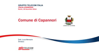 Comune di Capannori
GRUPPO TELECOM ITALIA
ITALIA CONNESSA
Roma, 16 dicembre 2014
Dott. Luca Menesini
Sindaco
 