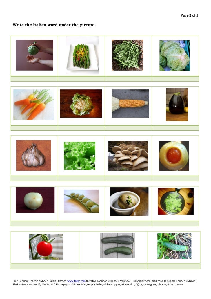 Italian Food Vocabulary Vegetables