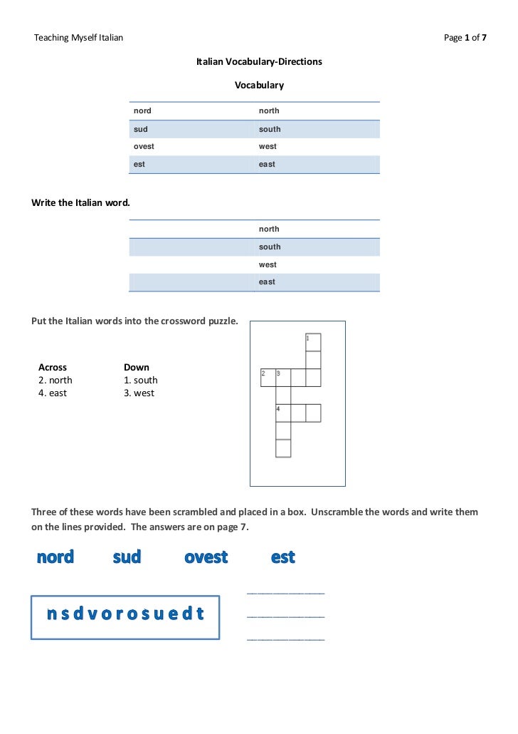italian vocabulary asking and giving directions