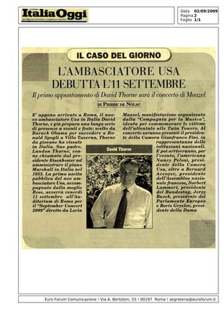 Data 02/09/2009
                                                                    Pagina 2
                                                                    Foglio 1/1




Euro Forum Comunicazione ! Via A. Bertoloni, 55 ! 00197 Roma ! segreteria@euroforum.it
 