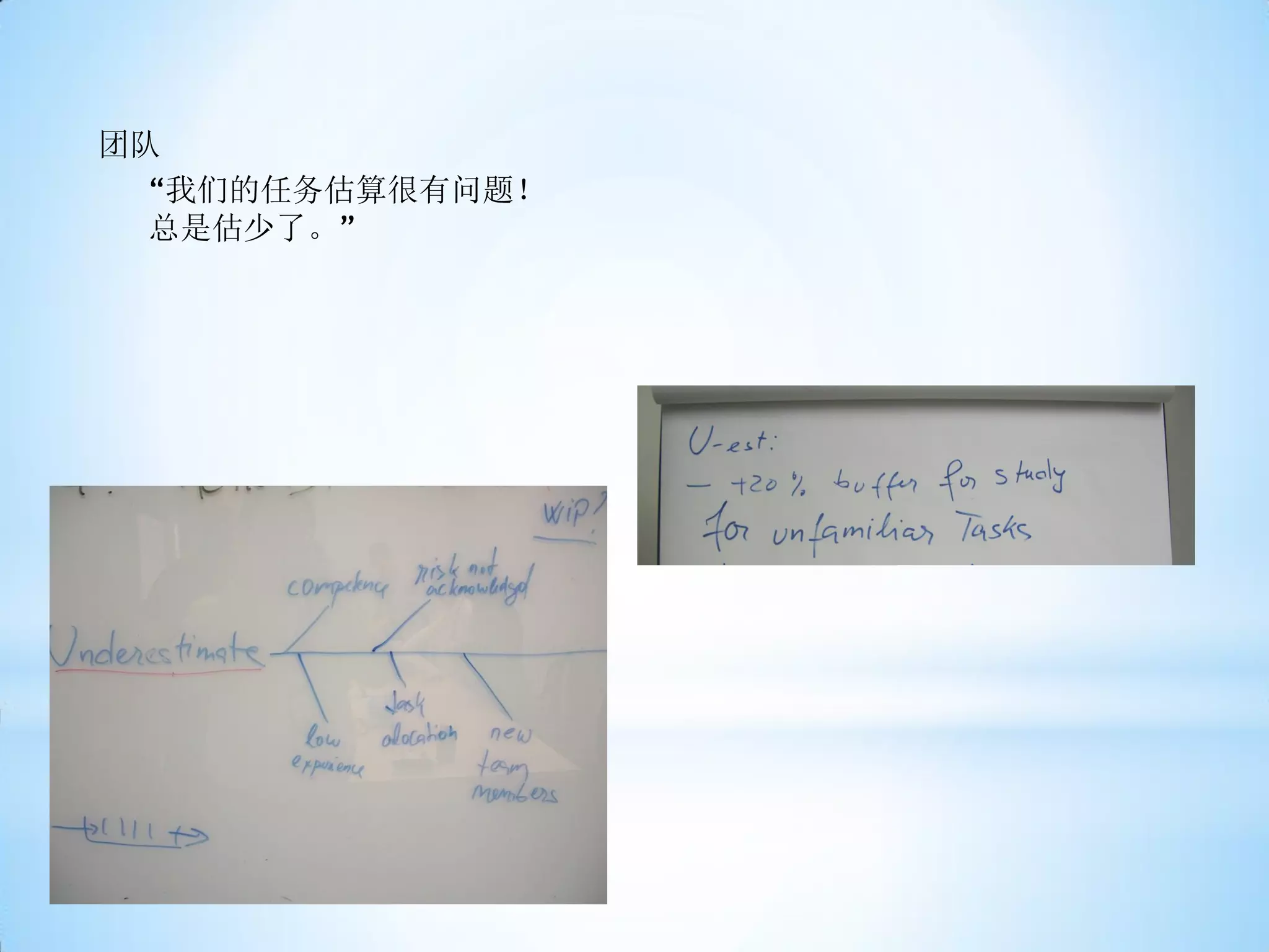 团队
  “我们的任务估算很有问题！
  总是估少了。”
 