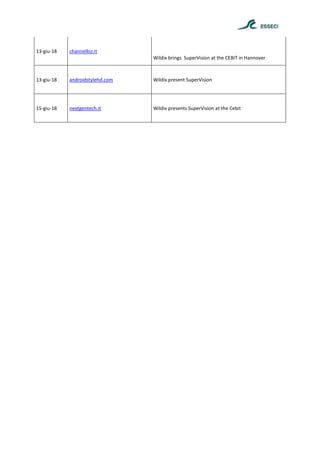 13-giu-18 channelbiz.it
Wildix brings SuperVision at the CEBIT in Hannover
13-giu-18 androidstylehd.com Wildix present SuperVision
15-giu-18 nextgentech.it Wildix presents SuperVision at the Cebit
 