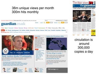 circulation is  around 300,000  copies a day  36m unique views per month 300m hits monthly 