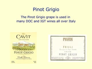 Pinot Grigio The Pinot Grigio grape is used in  many DOC and IGT wines all over Italy 