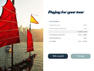 P ing for y tour
ay
our

$

235 a month

$

8 a day

 