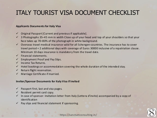 vfs italy tourist visa documents required