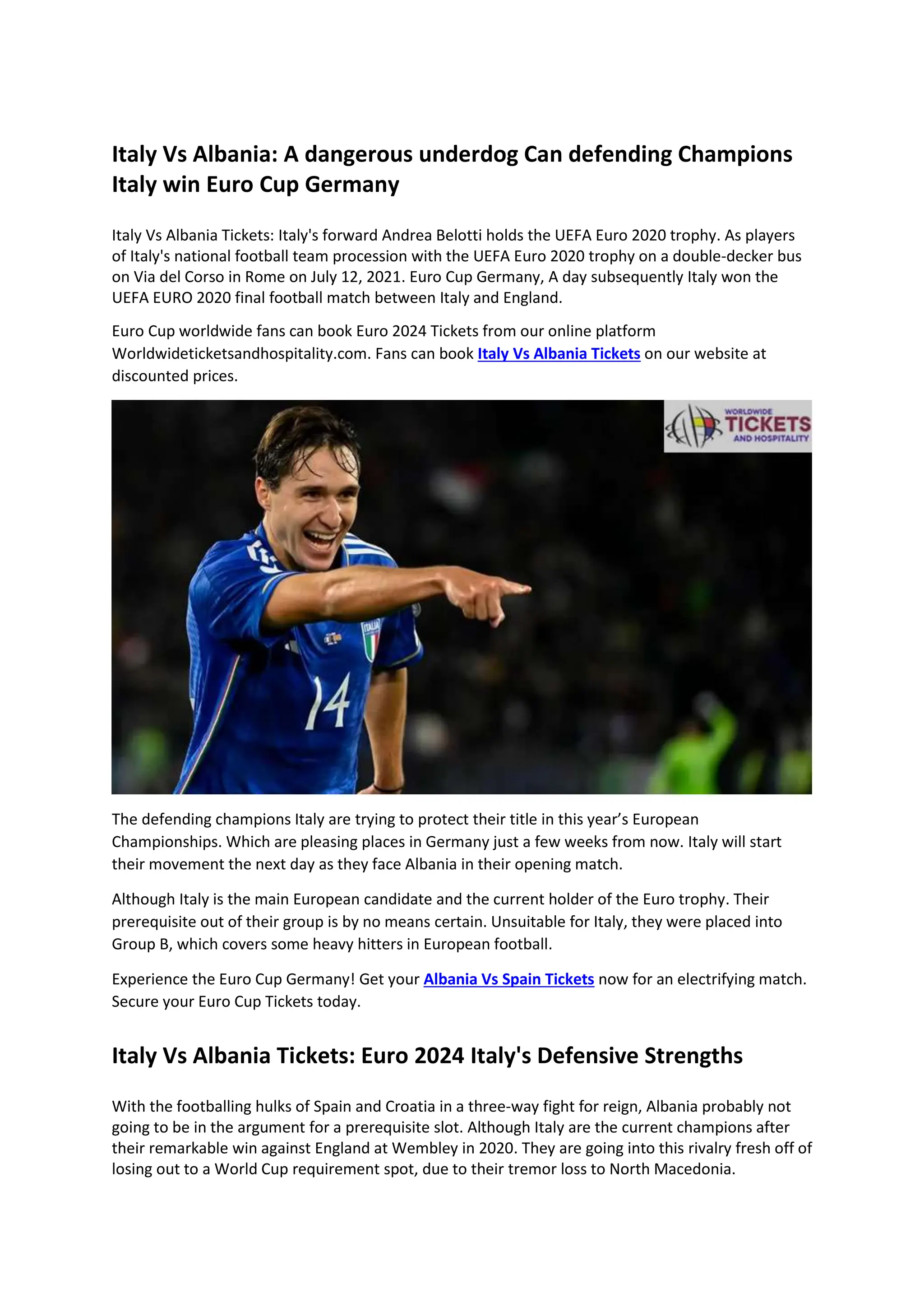 Italy Vs Albania A dangerous underdog Can defending Champions Italy win ...
