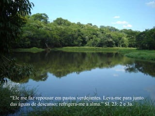 “ Ele me faz repousar em pastos verdejantes. Leva-me para junto das águas de descanso; refrigera-me a alma.” Sl. 23: 2 e 3a. 