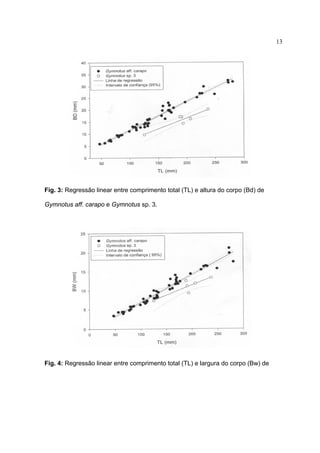 13

Fig. 3: Regressão linear entre comprimento total (TL) e altura do corpo (Bd) de
Gymnotus aff. carapo e Gymnotus sp. 3.

Fig. 4: Regressão linear entre comprimento total (TL) e largura do corpo (Bw) de

 