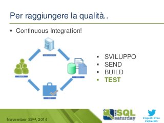 #sqlsatParma 
Per raggiungere la qualità.. 
 Continuous Integration! 
 SVILUPPO 
 SEND 
 BUILD 
 TEST 
November 22 #sqlsat355 nd, 2014 
 