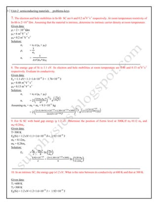 ENGINEERING PHYSICS -SEMICONDUCTING MATERIALS PROBLEMS KEYS | DOCX