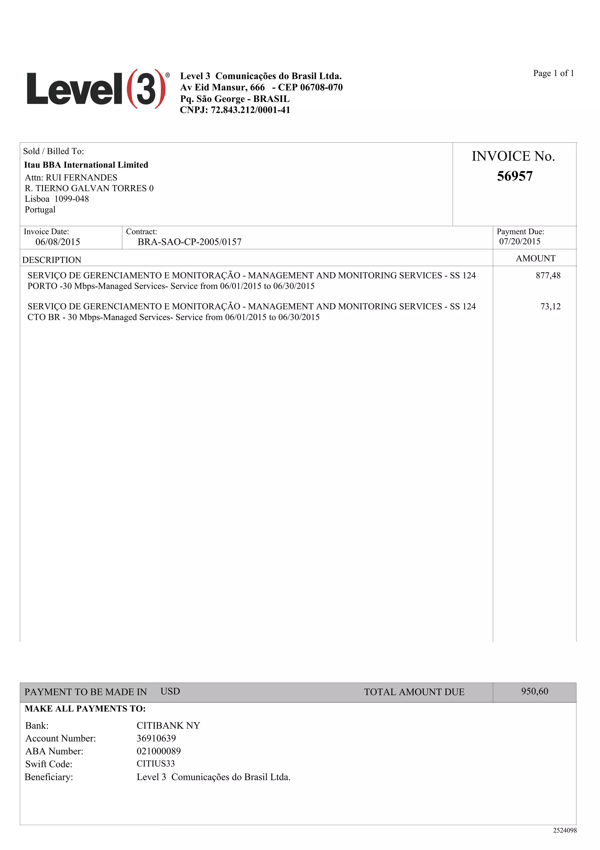 Citibank Business Invoice Paid Notification