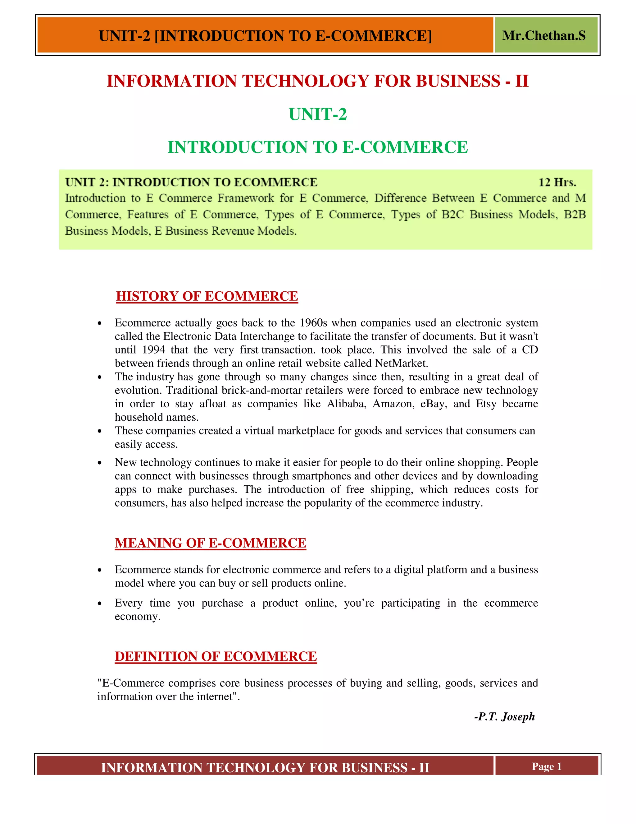 INTRODUCTION TO ECOMMERCE | PDF