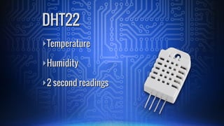 ā£Temperature
ā£Humidity
ā£2 second readings
DHT22