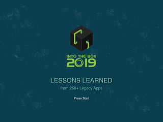 Press Start
LESSONS LEARNED
from 250+ Legacy Apps
 