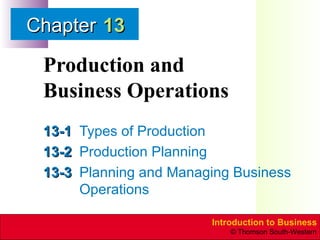 Production and  Business Operations 13-1 Types of Production 13-2 Production Planning 13-3 Planning and Managing Business Operations 13 