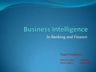 Business Intelligence In Banking and Finance Team Predators Puneet Gupta VarunBajpai 09BM8037 09BM8059 