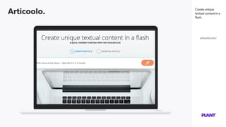 Articoolo. Create unique
textual context in a
flash.
articoolo.com/
 