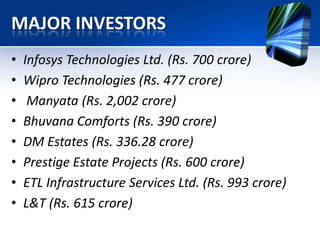 administering incentives and concessions announced in state policies.Karnataka State Electronics Development Corporation Limited (KEONICS)Objective of promoting the development of electronic industry in the State and to create infrastructure for the rapid growth of electronic industries.Training servicesInfrastructure facility serviceMarketing servicesConsultancy service