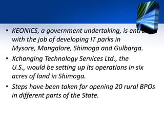 IT-BT INVESTMENT FARES 2010Memoranda of Understanding (MoUs)total investment of Rs. 12,353 croreRs. 1,353 crore for BT projectsRs. 11,000 crore for IT projects