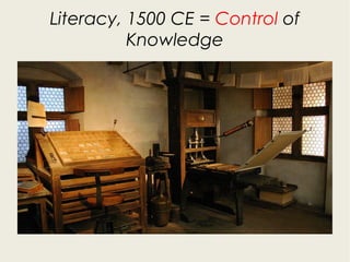 Literacy, 1500 CE = Control of
Knowledge
 