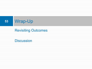 53   Wrap-Up
     Revisiting Outcomes

     Discussion
 