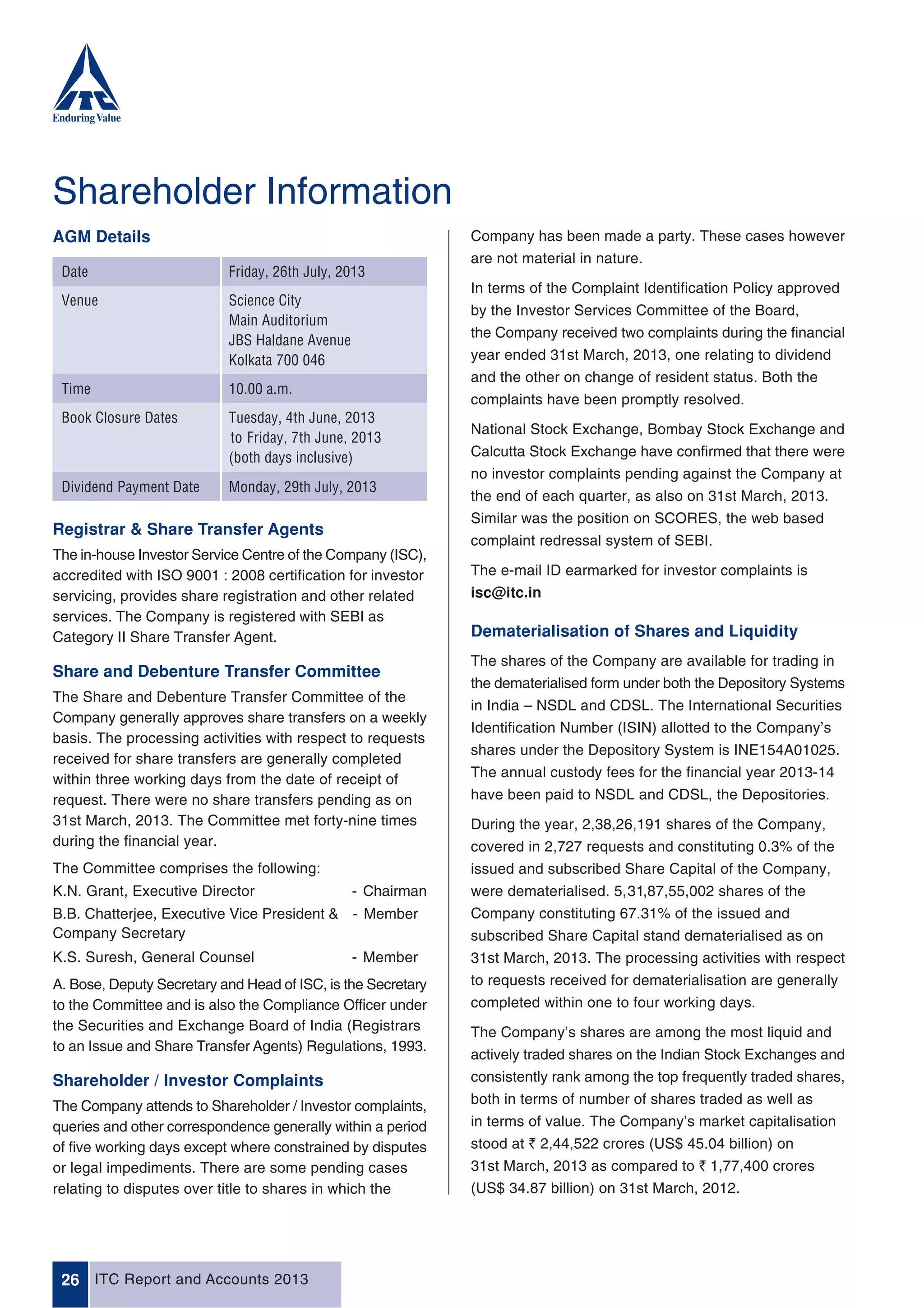 Amrapali Complaints - Itc shareholder-information | PDF