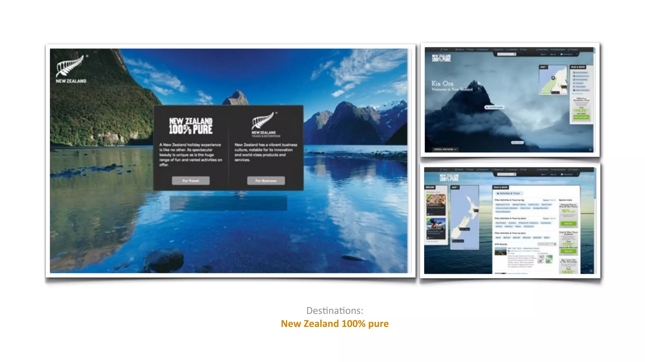 Des4na4ons:
New	
  Zealand	
  100%	
  pure
 