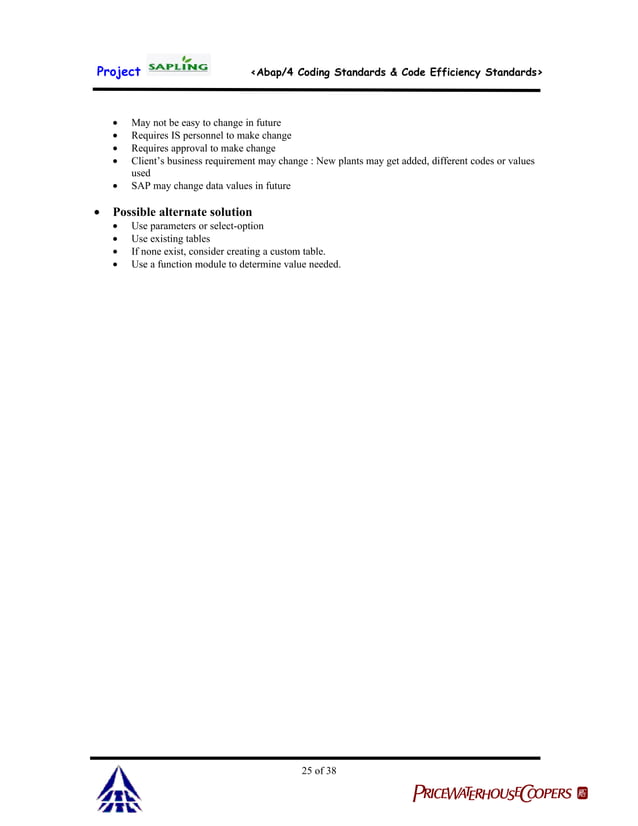 Itc abap coding standards & code efficiency standards | DOC