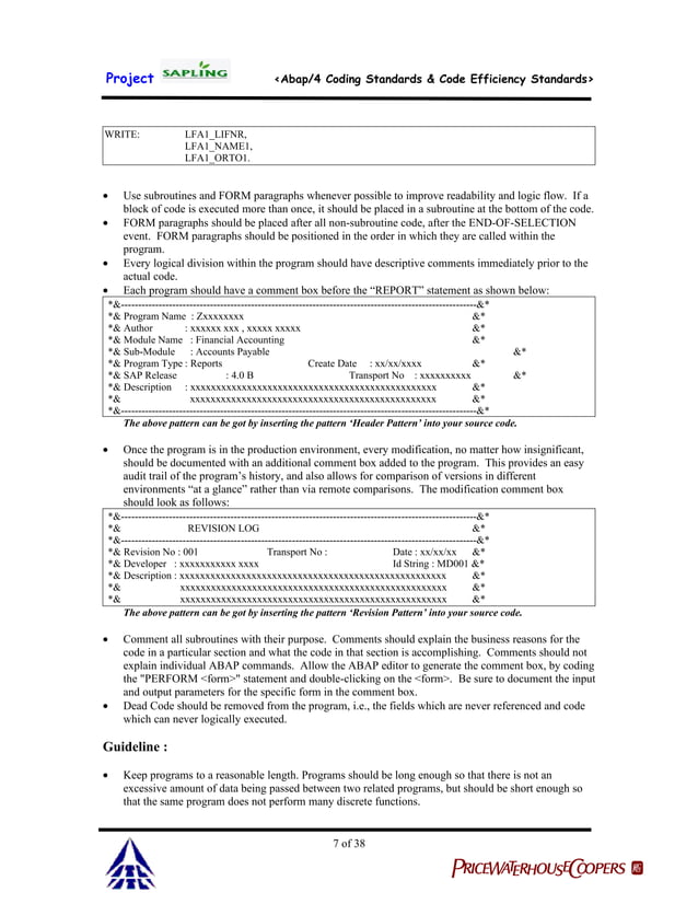 Itc abap coding standards & code efficiency standards | DOC