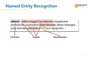 Named Entity Recognition
77
LOCATION PERSON ORGANIZATION
 