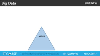 @GAINESK
@ITCAMPRO #ITCAMP17Community Conference for IT Professionals
Big Data
Volume
 
