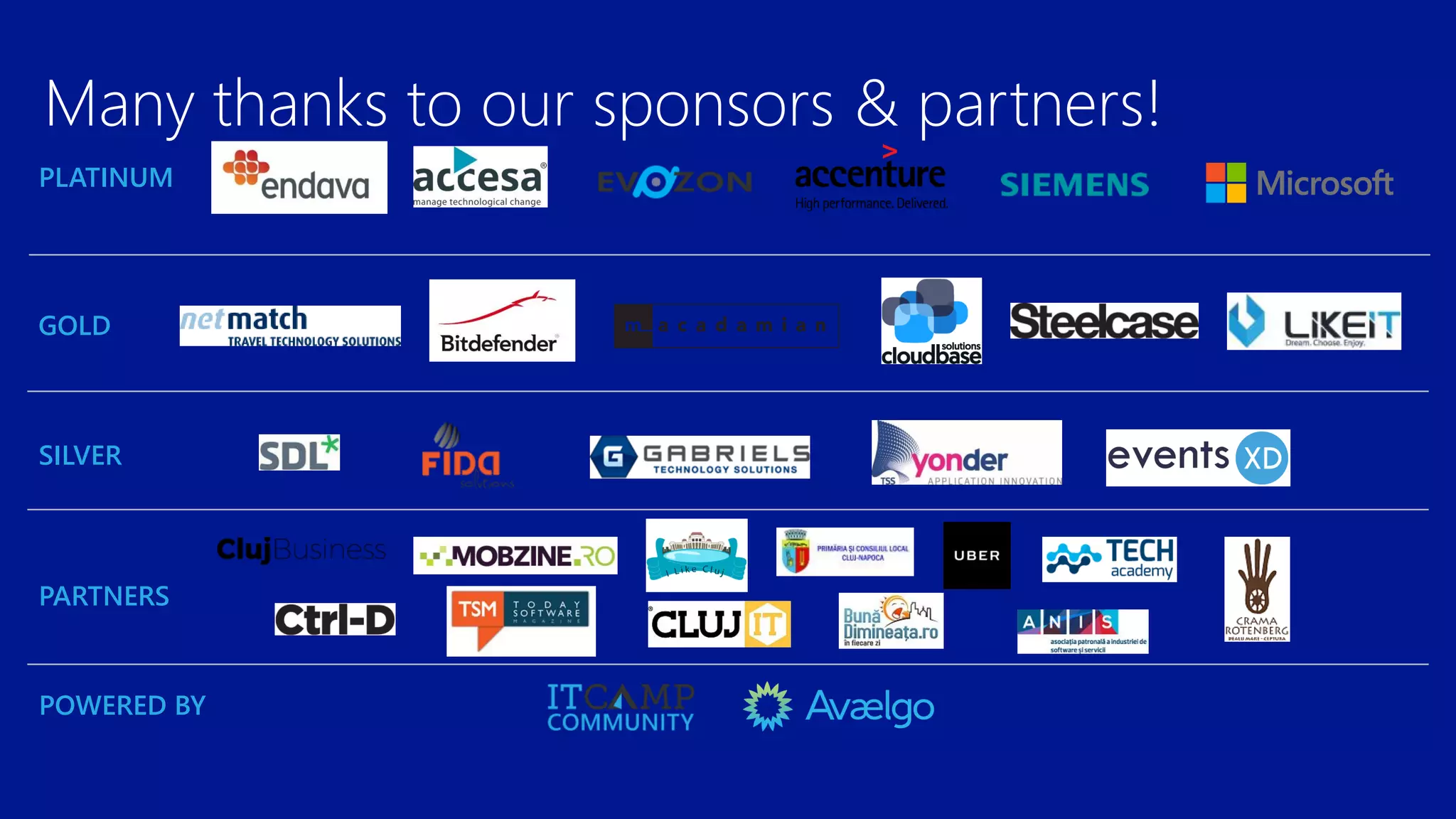 Many thanks to our sponsors & partners!
GOLD
SILVER
PARTNERS
PLATINUM
POWERED BY
 