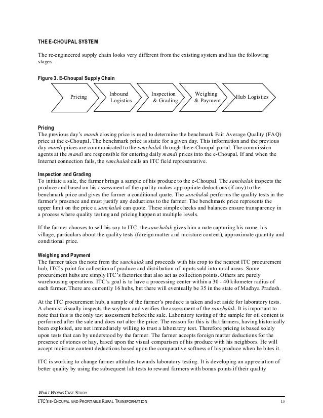 echoupal essay Itc e-choupal weakness of e-choupalalthough e-choupal helps eliminate the middleman and therefore allows farmers to get a better price for what t. echoupal essay Itc e-choupal weakness of e-choupalalthough e-choupal helps eliminate the middleman and therefore allows farmers to get a better price for what t.
