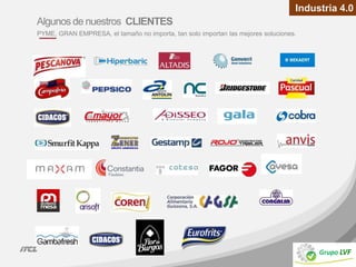 Algunos de nuestros CLIENTES
PYME, GRAN EMPRESA, el tamaño no importa, tan solo importan las mejores soluciones.
Industria 4.0
 